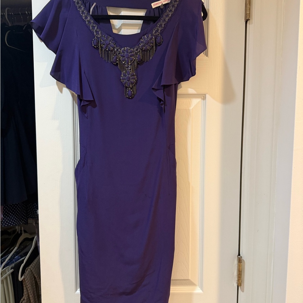 Rebecca Taylor Purple Mini Dress with Embellished Neckline